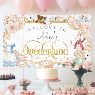 Alice's Onederland girl 1st birthday pink backdrop 横断幕