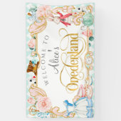 Alice's Onederland girl first birthday backdrop 横断幕 (縦)