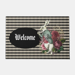 Alice's Rabbit on Harlequinカスタマイズ可能 ドアマット