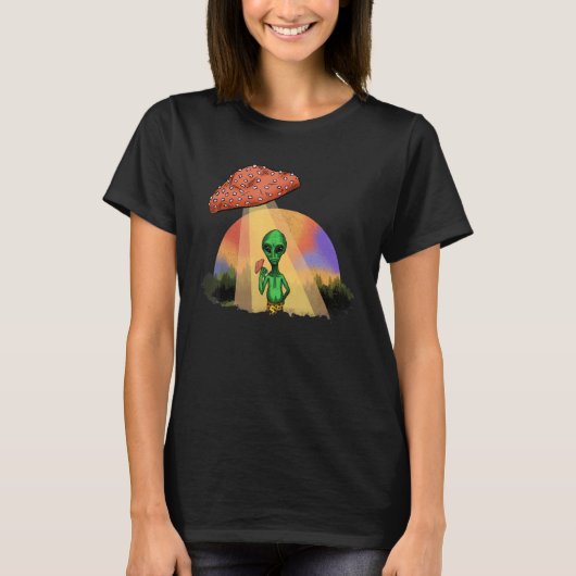 Alien Abducted UFO Mushroom Psychedelic Trippy Out Tシャツ (正面)