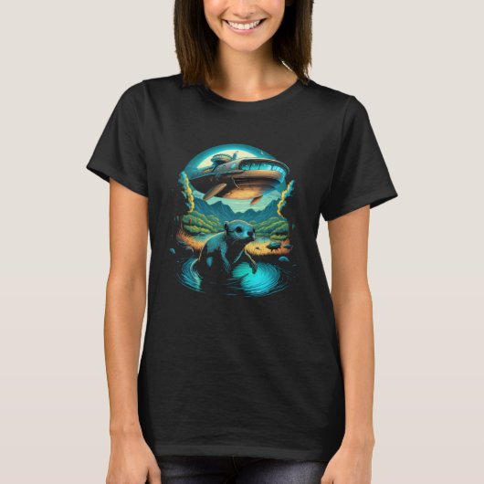 Alien Abduction Otter UFO Spaceship Extraterrestri Tシャツ (正面)