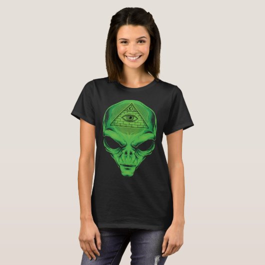 Alien All Seeing Eye Illuminati Graphic Style Tシャツ (正面フル)
