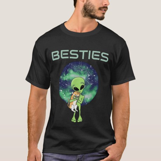 Alien and Cat Besties Tee Space Friends Tシャツ (正面)