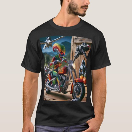 Alien Biker in a Futuristic World Tシャツ (正面)