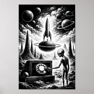 Alien Calling Through Cosmic Night Poster ポスター