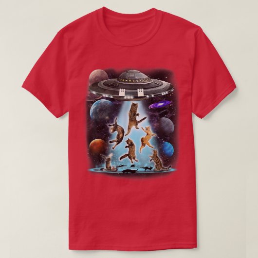 Alien Cat Flying Saucer Outer Space Planets Scienc Tシャツ (デザイン正面)