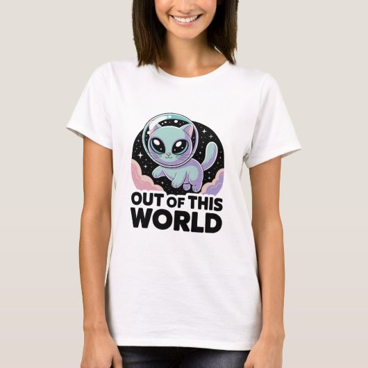“Alien Cat Invasion – Quirky Cosmic Kitty for Cat  Tシャツ (正面)