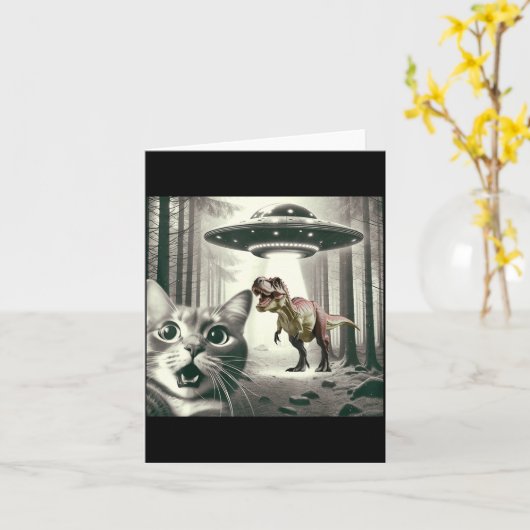 Alien Cat Selfie UFO Dinosaur Rex T カード (黄色い花)