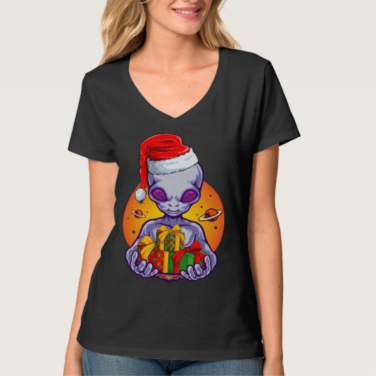 Alien Christmas for Kids Boys Men Santa Hat Tシャツ (正面)