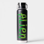 Alien Cute Playful Space Alien Green Typography ウォーターボトル (背面)