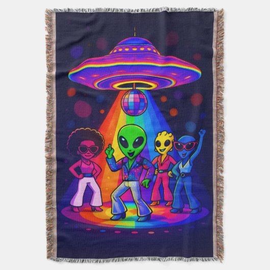 Alien Disco UFO with Disco Dancing Aliens スローブランケット (正面縦)