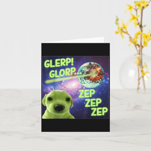 Alien Dog Meme Glerp Glorp Funny Space Laser Gift  カード (黄色い花)