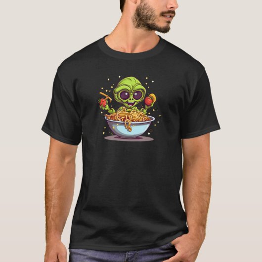 Alien Eating Pasta Pasta Tシャツ (正面)