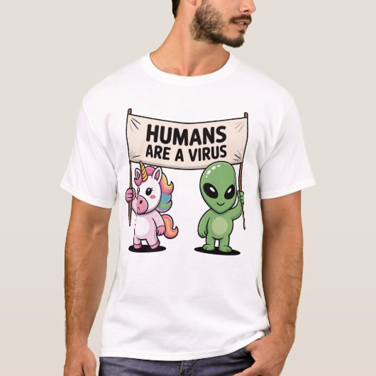 Alien Einhorn Humans Virus Shirt Tシャツ (正面)