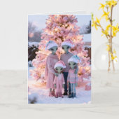 Alien Family Christmas Holiday Portrait カード (黄色い花)