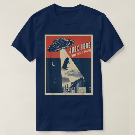 Alien Farm Abduction Beam Funny Retro Bacon Lover Tシャツ (デザイン正面)