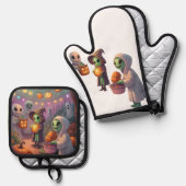 Alien Feast | Weird Sci-Fi Christmas Art 鍋つかみ&鍋敷きセット (正面/裏面)