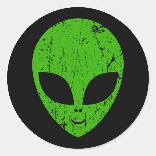 alien green head ufo science fiction extraterrestr ラウンドシール (正面)