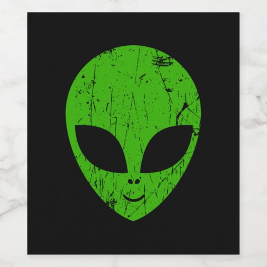 alien green head ufo science fiction extraterrestr ワインラベル (シングルラベル)