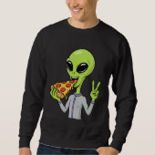 Alien Head Eating Pizza UFO Extraterrestrial Snack スウェットシャツ (正面)