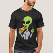 Alien Head Eating Pizza UFO Extraterrestrial Snack Tシャツ (正面)