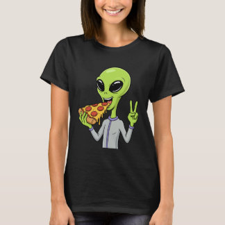 Alien Head Eating Pizza UFO Extraterrestrial Snack Tシャツ