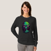 Alien Head Green Retro Grey Alien UFO Graphic Tシャツ (正面フル)