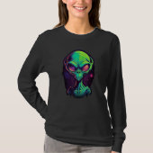 Alien Head Green Retro Grey Alien UFO Graphic Tシャツ (正面)