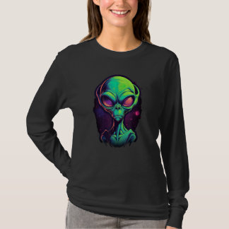 Alien Head Green Retro Grey Alien UFO Graphic Tシャツ