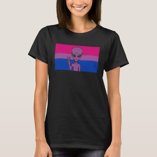 Alien Head UFO Peace Sign Gaylien Bisexual Pride F Tシャツ (正面)