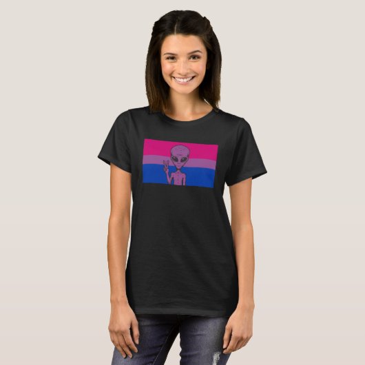 Alien Head UFO Peace Sign Gaylien Bisexual Pride F Tシャツ (正面フル)