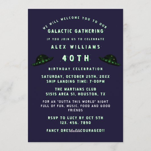 Alien Heads 40th Birthday Party 招待状 (裏面)