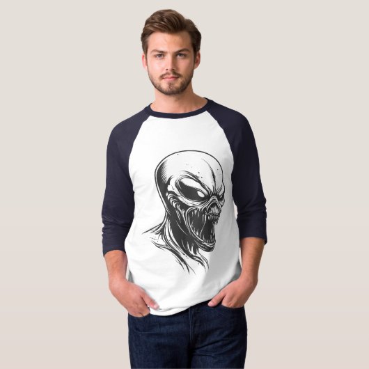 Alien Horror Skull T-Shirt – Dark Sci-Fi Creature  Tシャツ (正面フル)