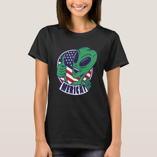 Alien in America Flag Extraterrestrial UFO Patriot Tシャツ (正面)