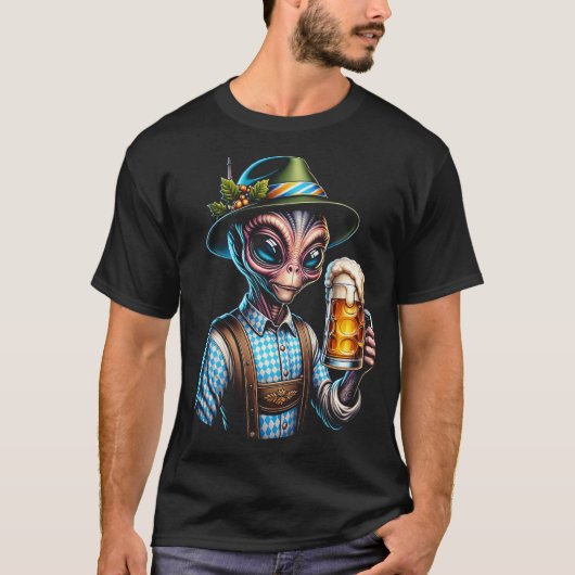 Alien In Traditioneel Oktoberfeest Kostuum Tシャツ (正面)