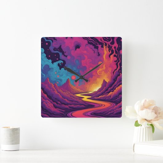 Alien Lands スクエア壁時計 (ホーム)