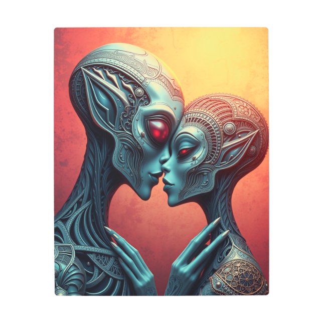 Alien Lovers Sci-Fi Metal Art  メタルプリント (正面)