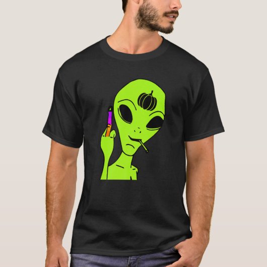Alien Middle Finger Lazy Halloween Costume  Ufo Pu Tシャツ (正面)