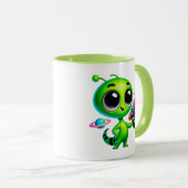 Alien mignon avec un pistolet laser et une planète マグカップ (正面右)