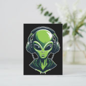Alien mit Kopfhörern – Minimalistisches Techno & R ポストカード (スタンド正面)