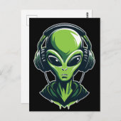 Alien mit Kopfhörern – Minimalistisches Techno & R ポストカード (正面/裏面)