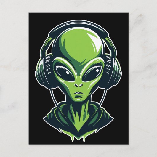 Alien mit Kopfhörern – Minimalistisches Techno & R ポストカード (正面)