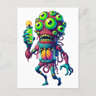 Alien Monster Creatie met Elektrisch Testbuis インビテーションポストカード