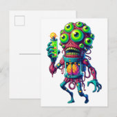 Alien Monster Creatie met Elektrisch Testbuis インビテーションポストカード (正面/裏面)