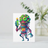 Alien Monster Creatie met Elektrisch Testbuis インビテーションポストカード (スタンド正面)