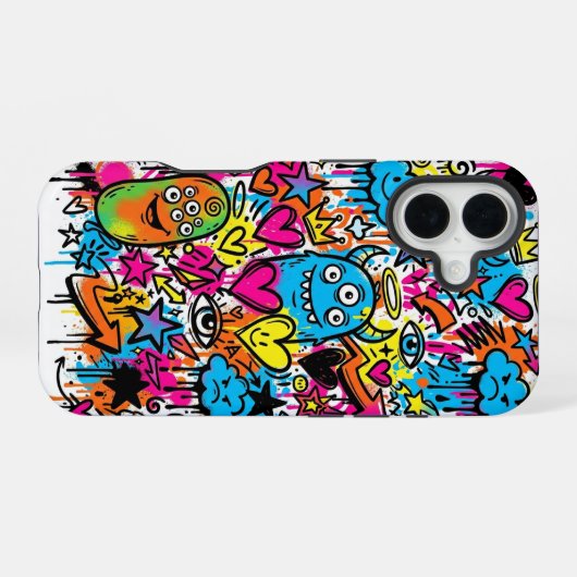 Alien Monster Graffiti Pattern iPhone 16 case 16ケース (裏面横)
