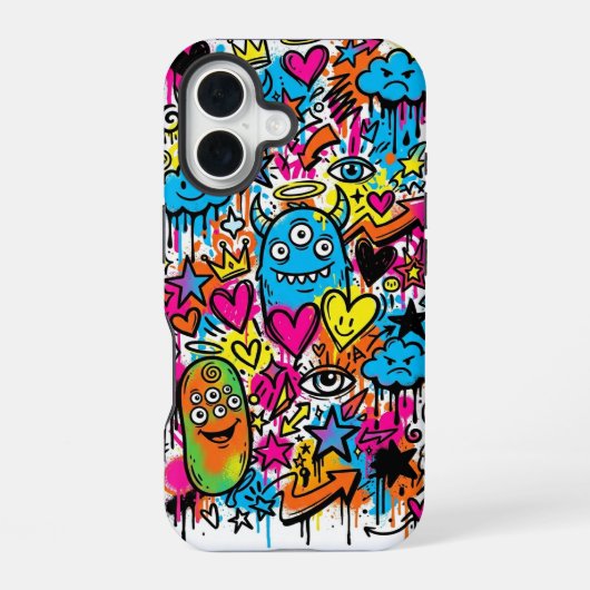 Alien Monster Graffiti Pattern iPhone 16 case 16ケース (裏面)