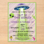 Alien Out of the World Any Age Birthday アクリル招待状 (正面)