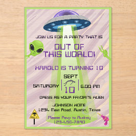 Alien Out of the World Any Age Birthday アクリル招待状