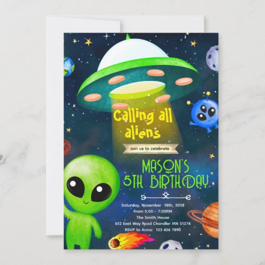 Alien party theme invitation 招待状 (正面)